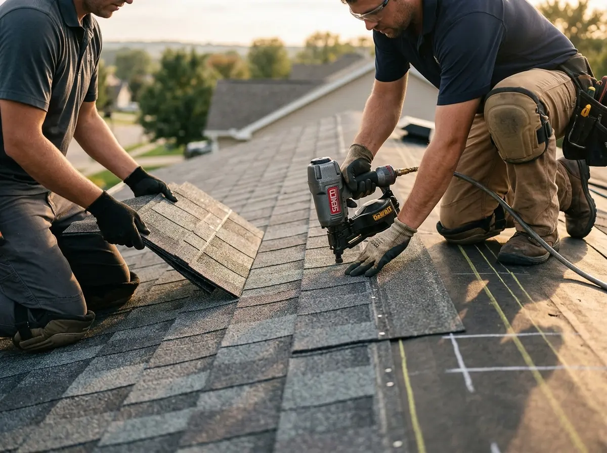 Professional roofer working on a residential roof in Alum Rock
